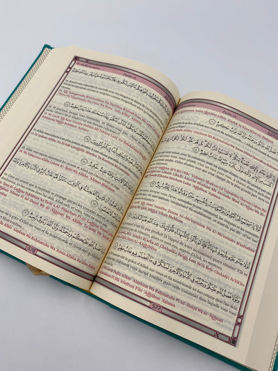 Der Heilige Koran – Phonetik und Bedeutungsübersetzung in Französisch-Blaugrün